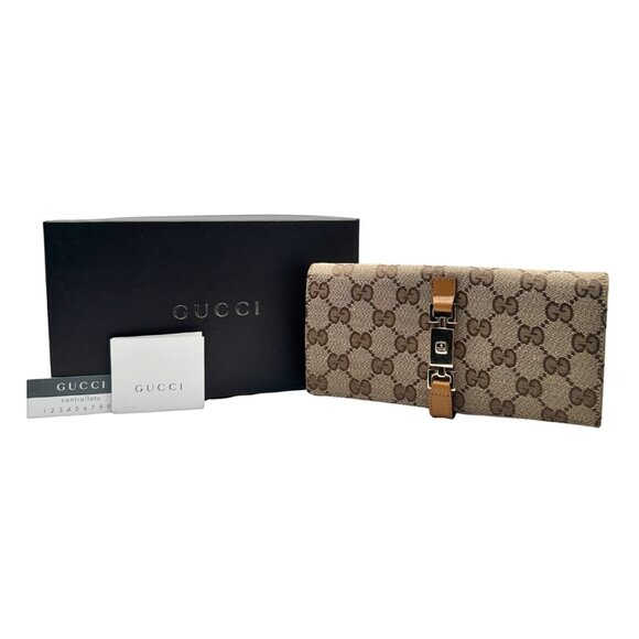 Unused Vintage Gucci Jackie Wallet - Gucci Monogram/Tan Leather - Picture 4 of 6